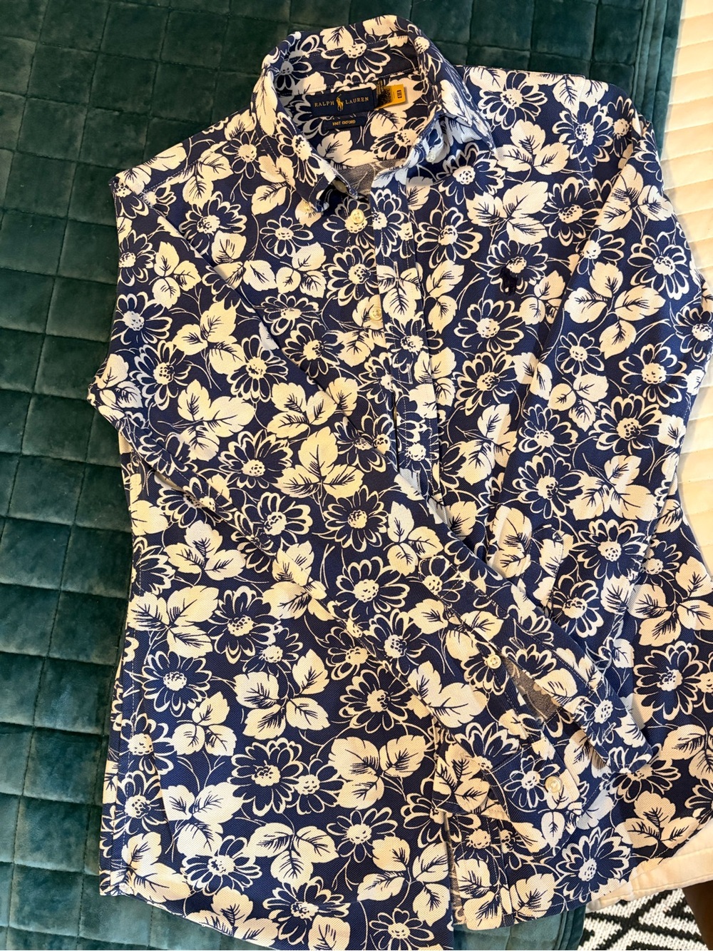 Ralph Lauren Blue and White Floral Button-Down Shirt